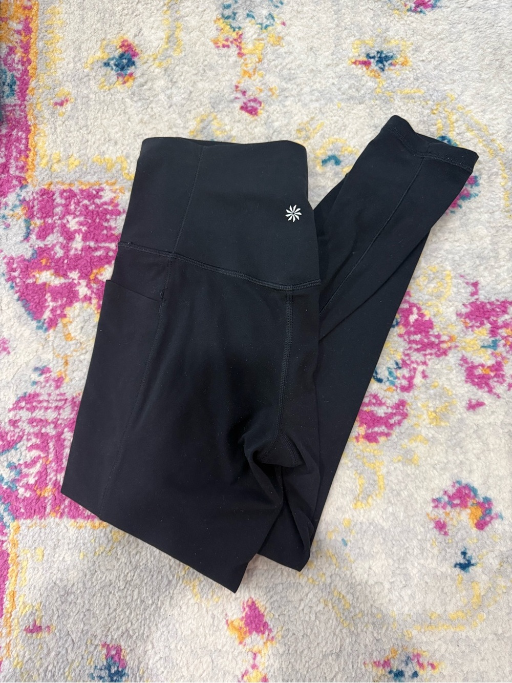 Athleta Black High-Rise Leggings with White Logo